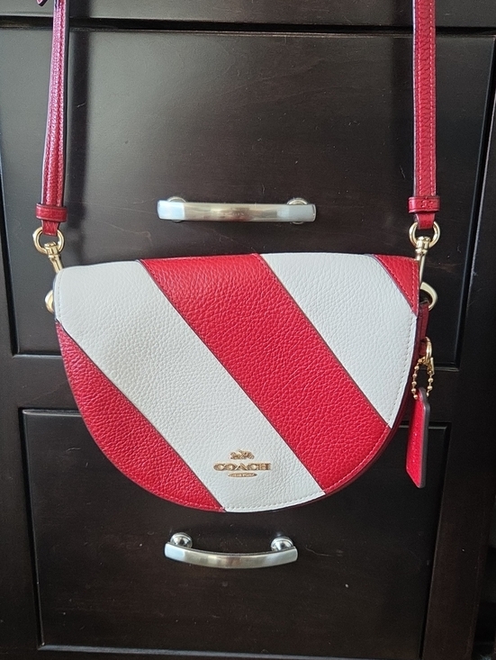 Coach Handbags - Coach Ellen Crossbody Bag with Diagonal Stripes - Red & Chalk White